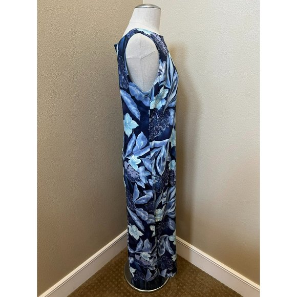 VINTAGE Women's Blue Sleeveless Hawaiian Print Maxi Dress, Size 11/12 - Picture 2 of 4